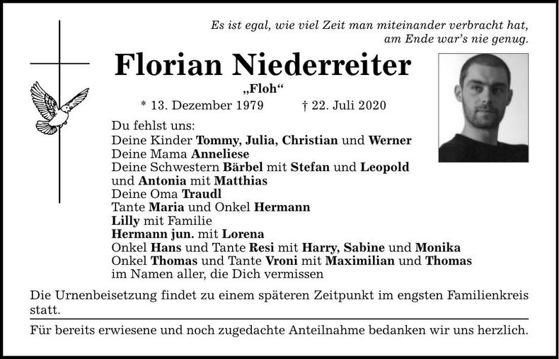 Traueranzeige Florian Niederreiter