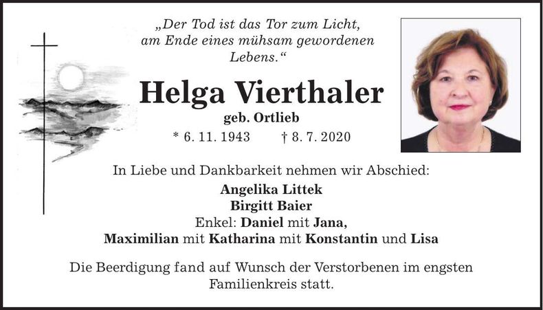 Traueranzeige Helga Vierthaler