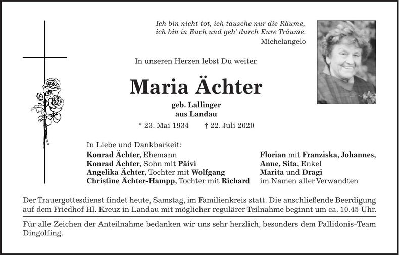 Traueranzeige Maria Ächter