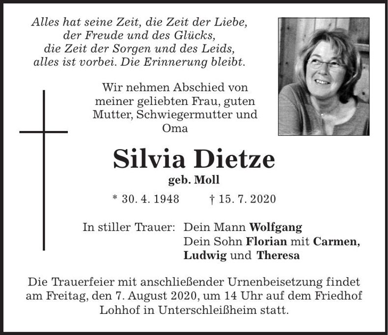Traueranzeige Silvia Dietze