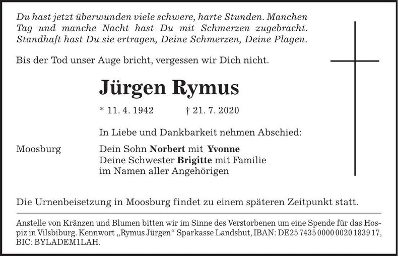 Traueranzeige Jürgen Rymus