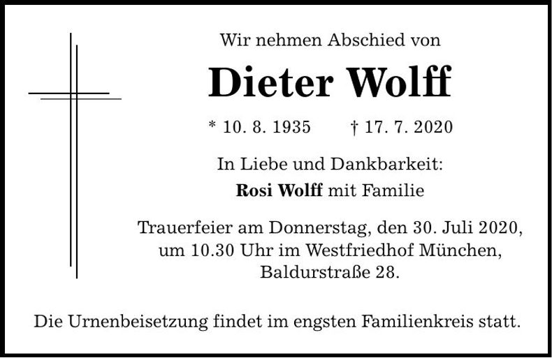 Traueranzeige Dieter Wolff