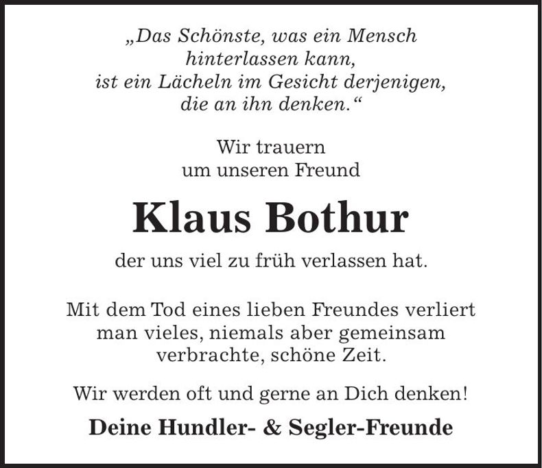 Traueranzeige Klaus Bothur