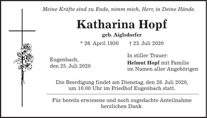 Traueranzeige Katharina Hopf