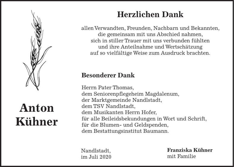 Traueranzeige Anton Kühner