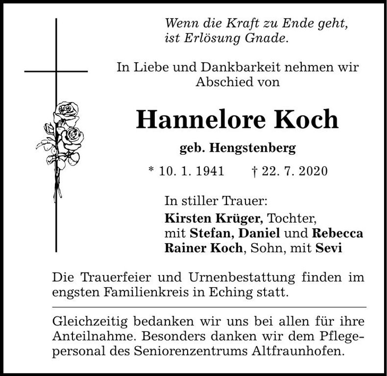 Traueranzeige Hannelore Koch