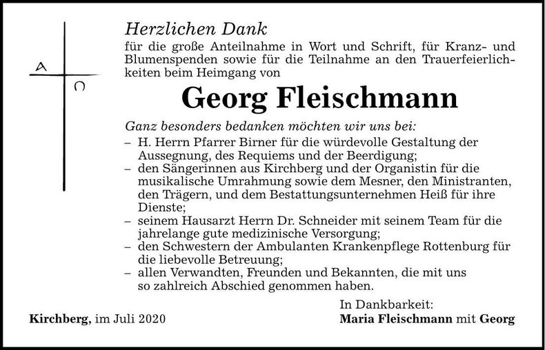 Traueranzeige Georg Fleischmann