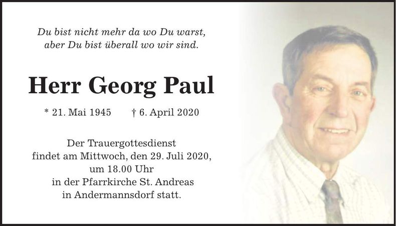 Traueranzeige Georg Paul
