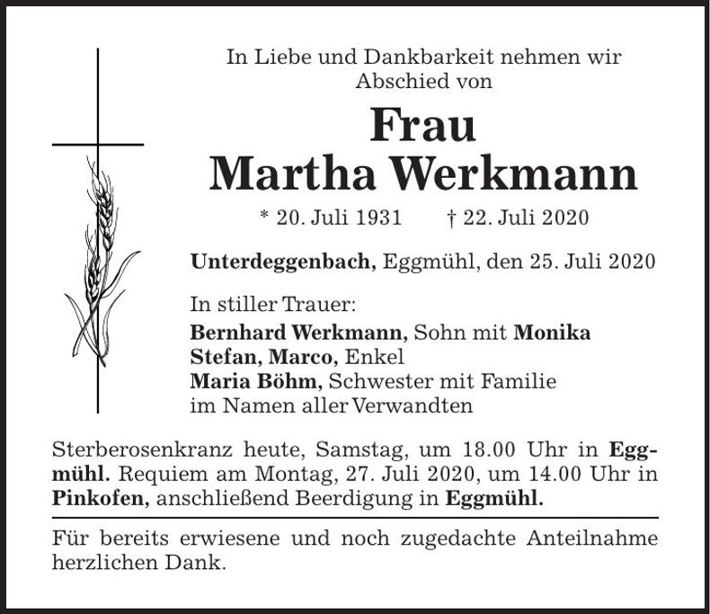 Traueranzeige Martha Werkmann