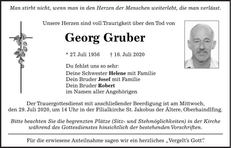 Traueranzeige Georg Gruber