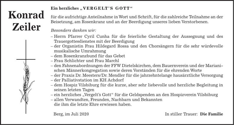 Traueranzeige Konrad Zeiler