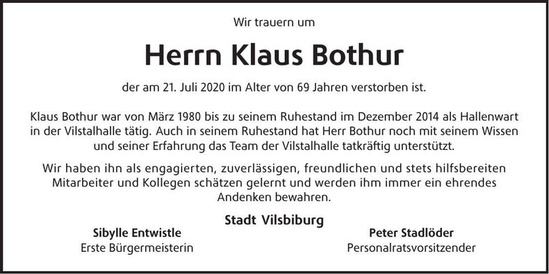 Traueranzeige Klaus Bothur