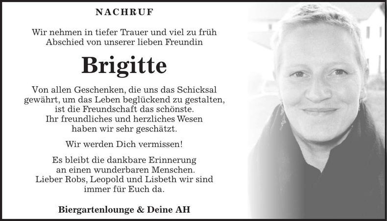 Traueranzeige Brigitte Wagensoner