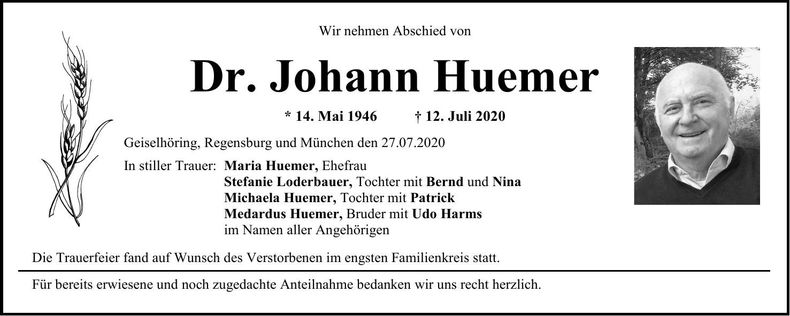Traueranzeige Huemer Johann