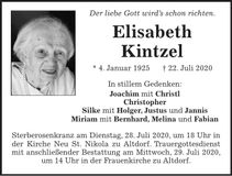 Traueranzeige Elisabeth Kintzel