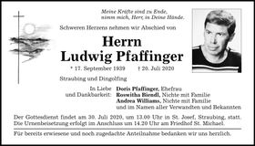Traueranzeige Ludwig Pfaffinger