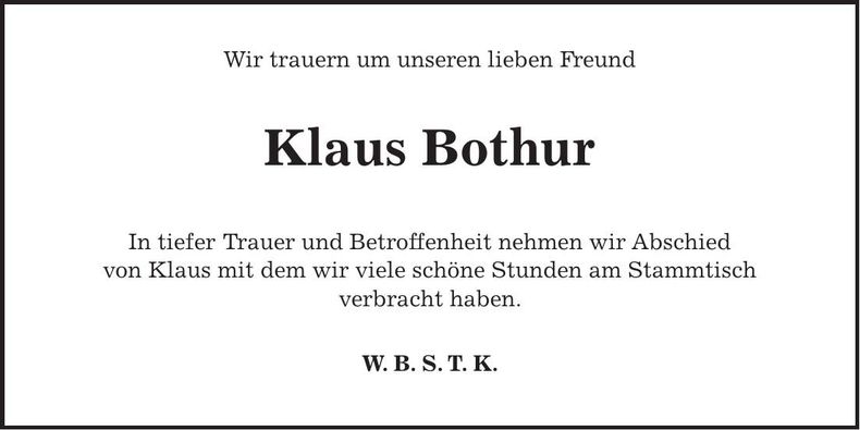 Traueranzeige Klaus Bothur