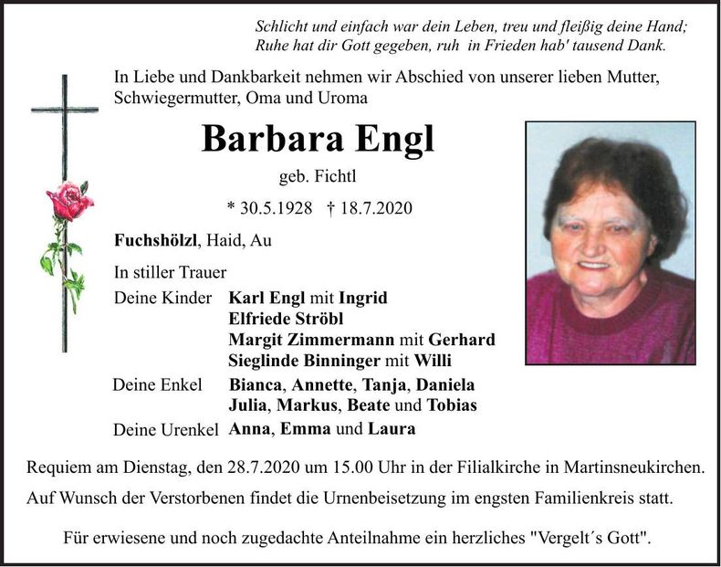 Traueranzeige Barbara Engl