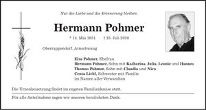 Traueranzeige Hermann Pohmer