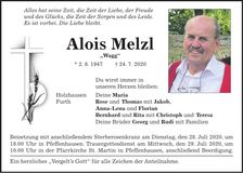 Traueranzeige Alois Melzl