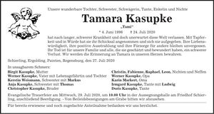 Traueranzeige Tamara Kasupke