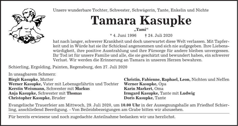 Traueranzeige Tamara Kasupke