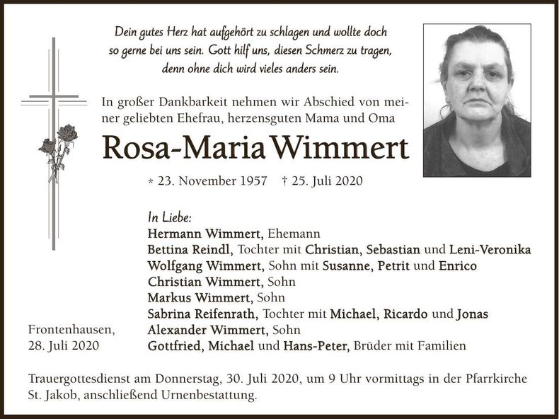 Traueranzeige Rosa-Maria Wimmert