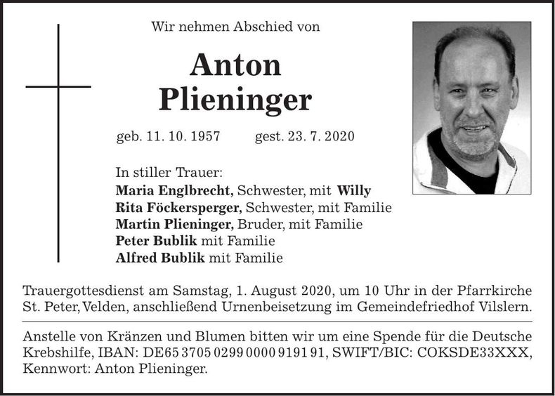Traueranzeige Anton Plieninger
