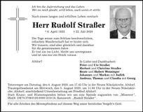 Traueranzeige Rudolf Straßer