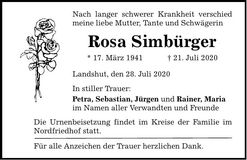 Traueranzeige Rosa Simbürger