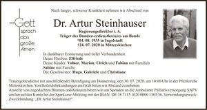 Traueranzeige Artur Steinhauser