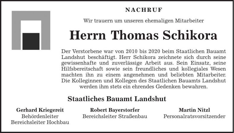 Traueranzeige Thomas Schikora