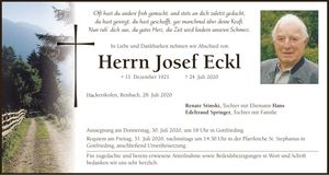Traueranzeige Josef Eckl