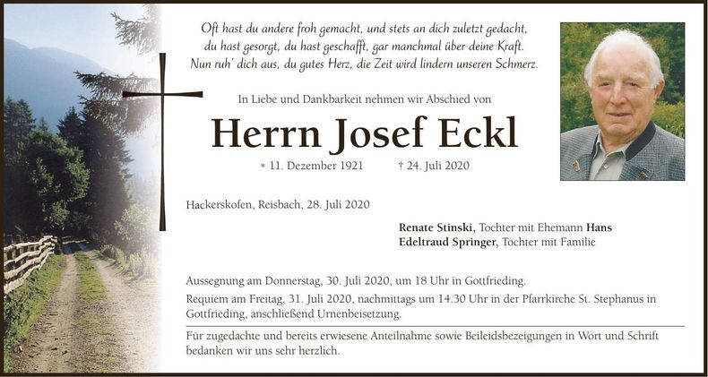 Traueranzeige Josef Eckl