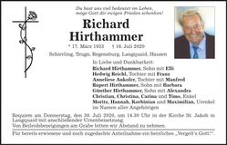 Traueranzeige Richard Hirthammer