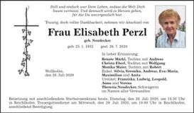 Traueranzeige Elisabeth Perzl