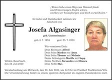 Traueranzeige Josefa Algasinger