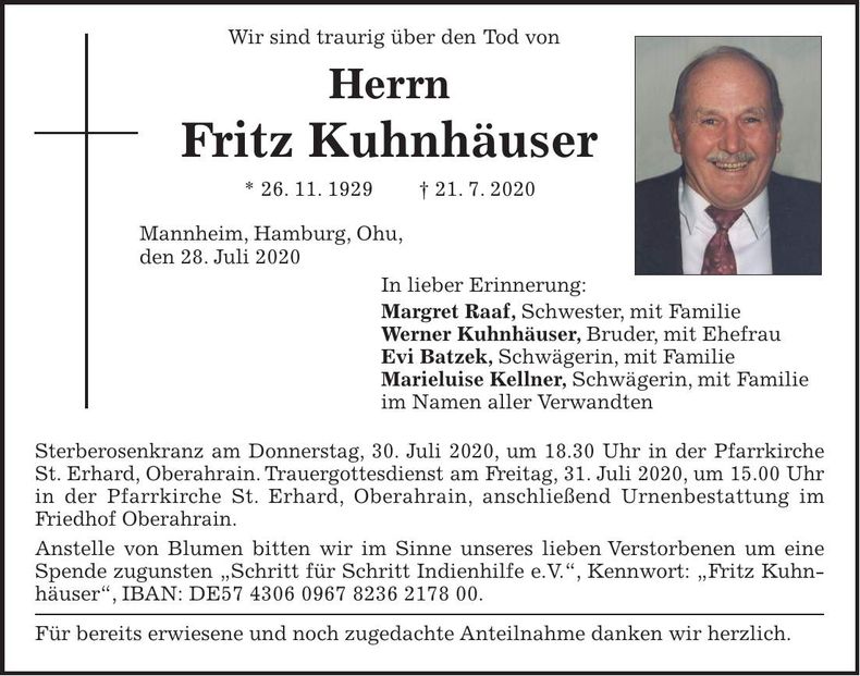 Traueranzeige Fritz Kuhnhäuser