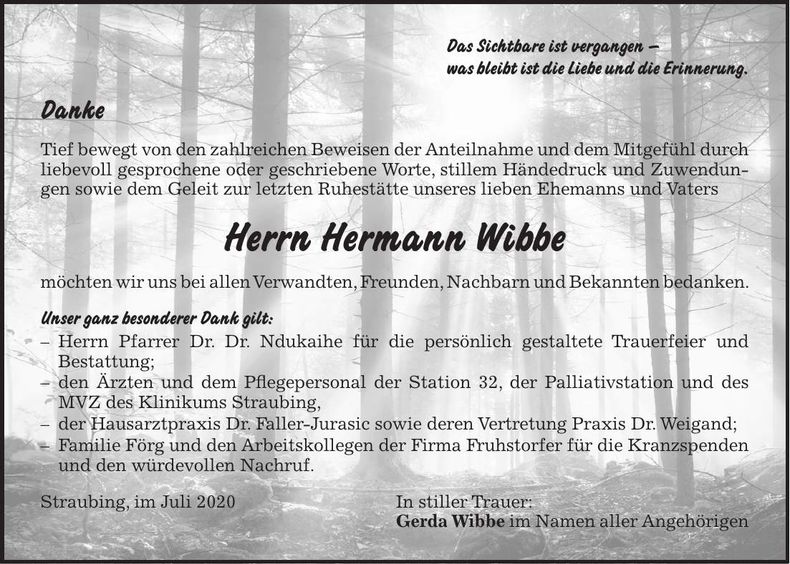 Traueranzeige Hermann Wibbe