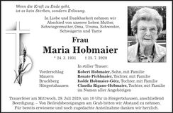 Traueranzeige Maria Hobmaier