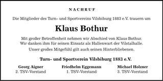Traueranzeige Klaus Bothur
