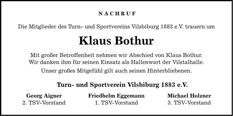 Traueranzeige Klaus Bothur