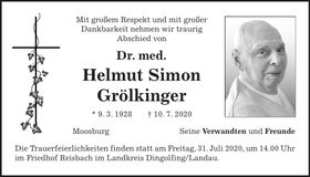 Traueranzeige Helmut Simon Dr. med. Grölkinger