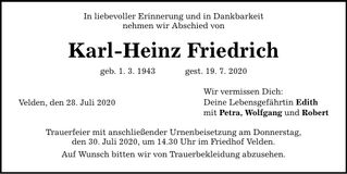 Traueranzeige Karl-Heinz Friedrich