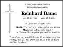 Traueranzeige Reinhard Bauer
