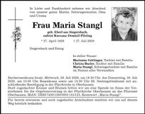 Traueranzeige Maria Stangl