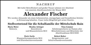 Traueranzeige Alexander Fischer