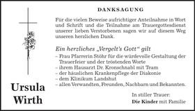Traueranzeige Ursula Wirth