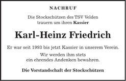 Traueranzeige Karl-Heinz Friedrich