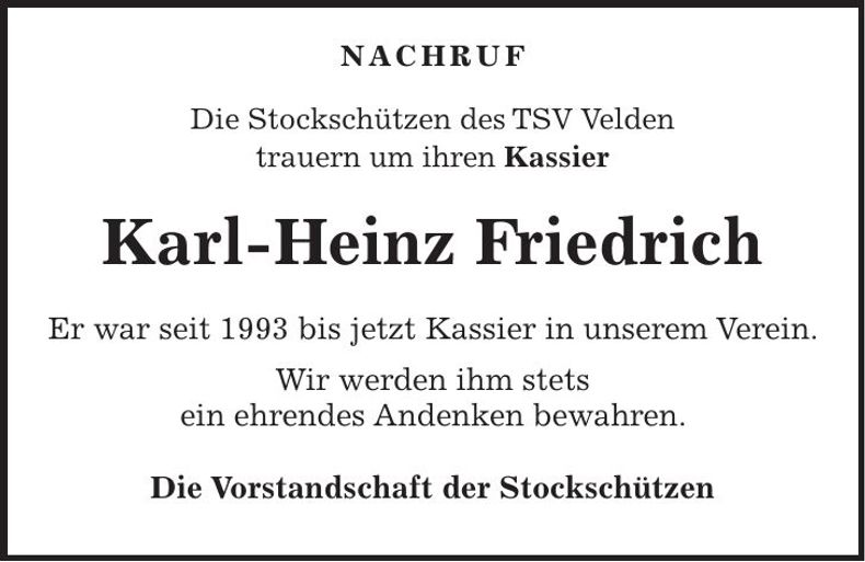 Traueranzeige Karl-Heinz Friedrich